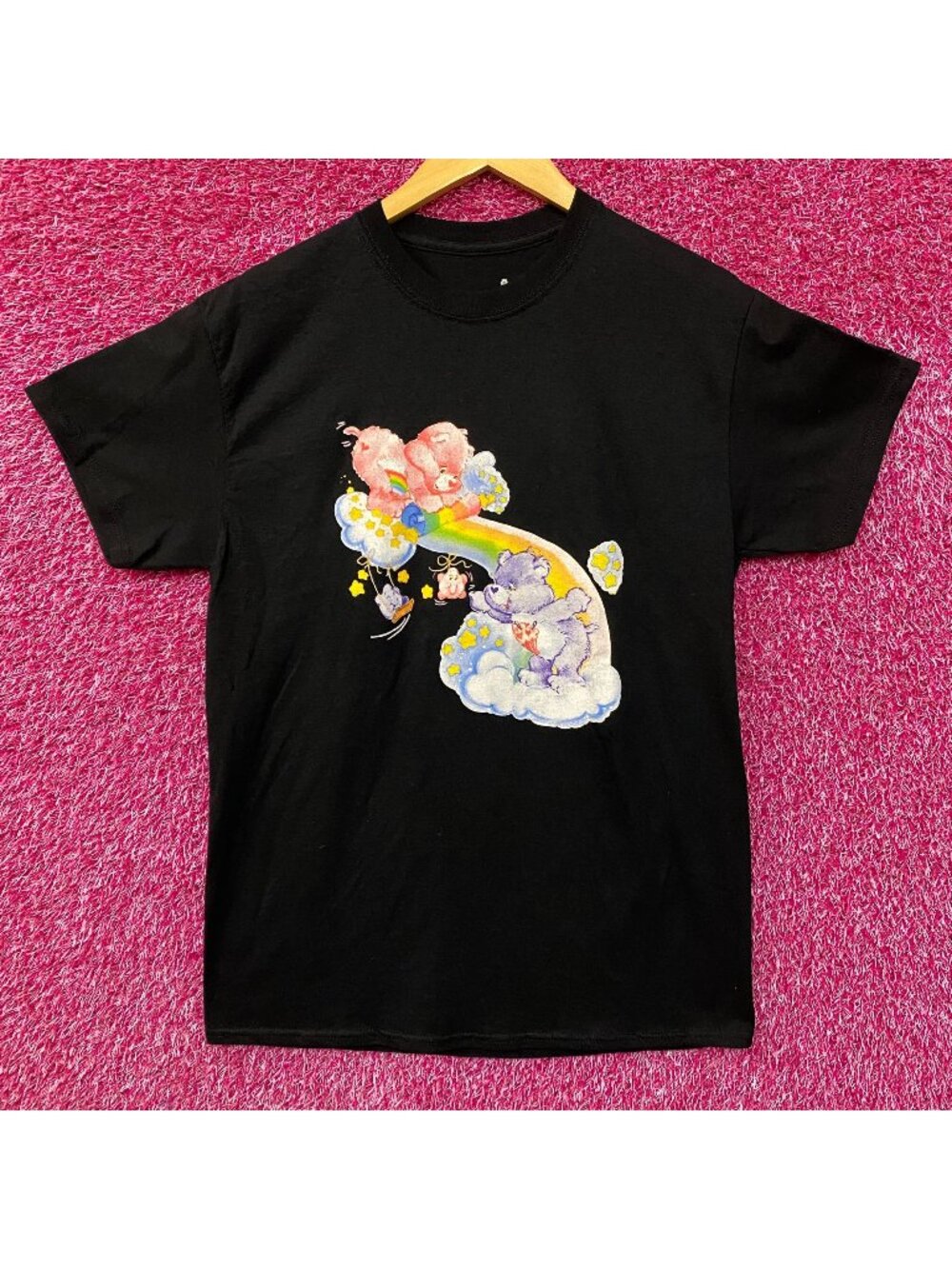 Care Bears Cheer Bear & Share Bear Rainbow & Stars T-Shirt Small
